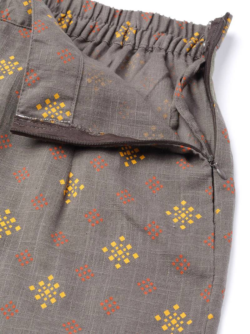 brown geometric pure cotton fancy kurta with palazzo set