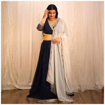 Amazing Blue Sequins Embroidery Work Lehenga Choli With Dupatta  1