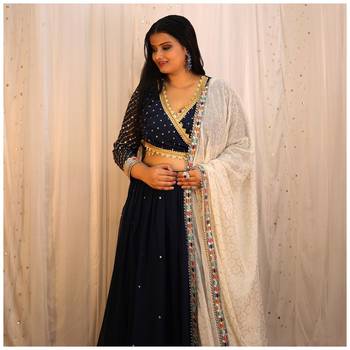 Amazing Blue Sequins Embroidery Work Lehenga Choli With Dupatta  2