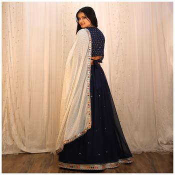 Amazing Blue Sequins Embroidery Work Lehenga Choli With Dupatta  3