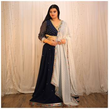 Amazing Blue Sequins Embroidery Work Lehenga Choli With Dupatta  4