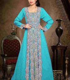 Cyan color  Handmade Moroccan Kaftan  with hijjab