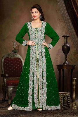 Dark-Green color Handmade Moroccan Kaftan with hijjab 1