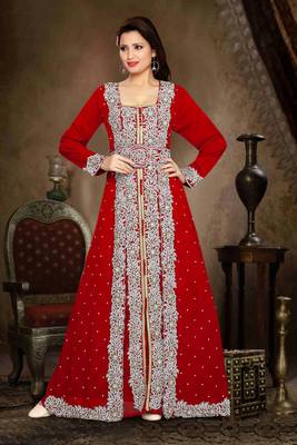 Maroon color Handmade Moroccan Kaftan with hijjab 1