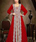 Maroon color luxurious Handmade Moroccan Kaftan with hijjab