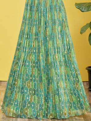 Green Real Mirror With Thread Zari Sequins Embroidered Organza Indian Wedding Lehenga dress 6