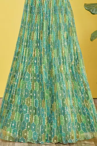Green Real Mirror With Thread Zari Sequins Embroidered Organza Indian Wedding Lehenga dress