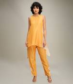 Orange zinnia applique asymmetric kurta set