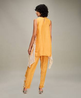 Orange zinnia applique asymmetric kurta set 4
