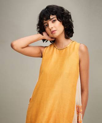 Orange zinnia applique asymmetric kurta set 5