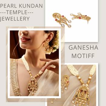 Mansiyaorange matte gold temple theme lord ganesha chain pendant with earrings 3