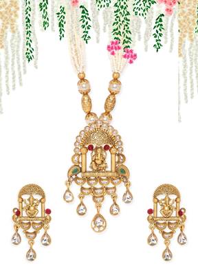 Mansiyaorange matte gold temple theme lord ganesha chain pendant with earrings 4