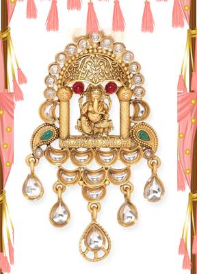 Mansiyaorange matte gold temple theme lord ganesha chain pendant with earrings 5