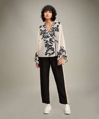 Off white/ black zinnia applique angarkha set 1