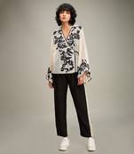 Off white/ black zinnia applique angarkha set