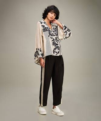 Off white/ black zinnia applique angarkha set 2