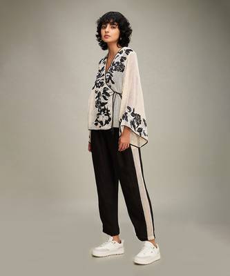 Off white/ black zinnia applique angarkha set 3