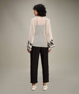 Off white/ black zinnia applique angarkha set 4