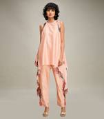 Peach qala applique asymmetric kurta set