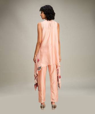Peach qala applique asymmetric kurta set 4