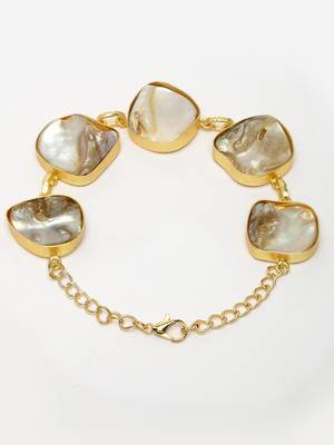 Women gold-plated handcrafted mother of pearl link bracelet 3