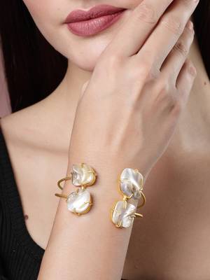 women gold-plated mother of pearl handcrafted cuff bracelet 1