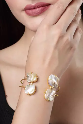 women gold-plated mother of pearl handcrafted cuff bracelet