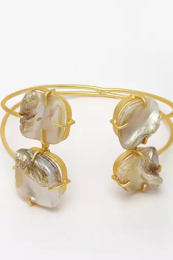 women gold-plated mother of pearl handcrafted cuff bracelet