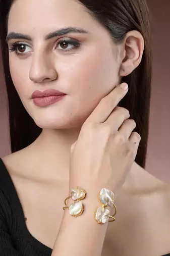 women gold-plated mother of pearl handcrafted cuff bracelet