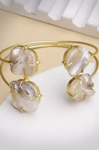 women gold-plated mother of pearl handcrafted cuff bracelet