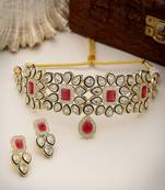 women red & gold kundan studded handcrafted choker jewellery set