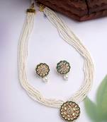 Women white & gold-plated kundan & pearl jewellery set