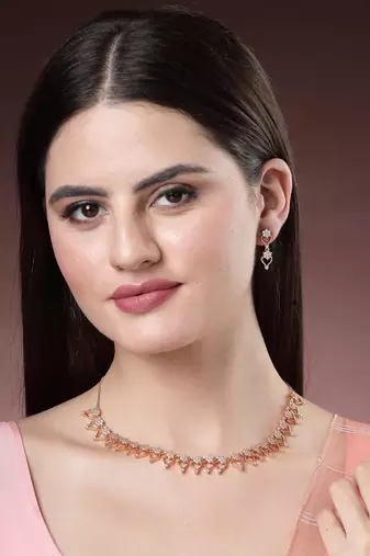 Women gold-plated american diamond-studded handcrafted jewellery set