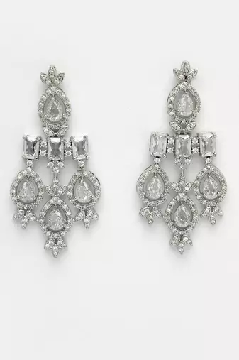 Women silver-plated cubic zirconia studded handcrafted jewellery set