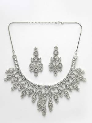 Women silver-plated cubic zirconia studded handcrafted jewellery set 4