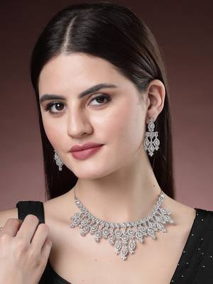 Women silver-plated cubic zirconia studded handcrafted jewellery set 5