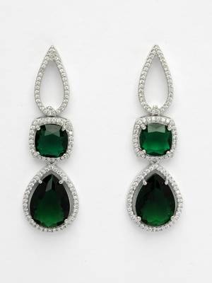 Women green & silver-plated american diamond handcrafted jewellery set 4