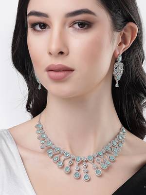 Women silver plated turquoise cz stone handcrafted jewellery set 1
