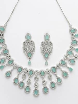 Women silver plated turquoise cz stone handcrafted jewellery set 2