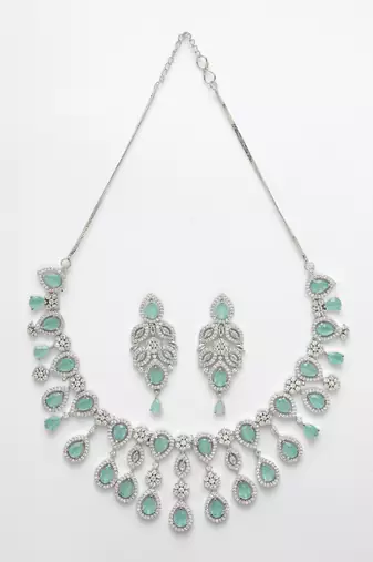 Women silver plated turquoise cz stone handcrafted jewellery set