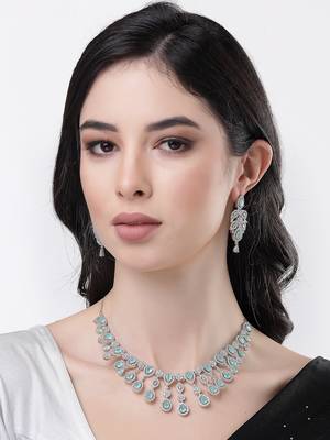 Women silver plated turquoise cz stone handcrafted jewellery set 4