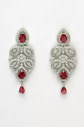 Women silver plated  maroon cz stone handcrafted jewellery set