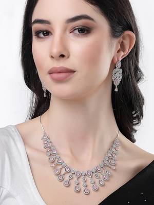 Women silver plated & pink cz stone handcrafted jewellery set 1