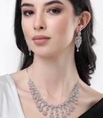 Women silver plated & pink cz stone handcrafted jewellery set