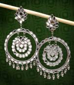 Women silver-toned mirror work oxidised contemporary drop earrings