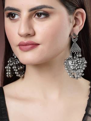 women silver-plated oxidised contemporary drop earrings 2