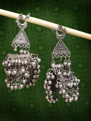 women silver-plated oxidised contemporary drop earrings 1