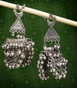 women silver-plated oxidised contemporary drop earrings