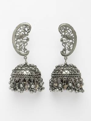 Women silver-plated oxidised dome shaped jhumka earrings 3