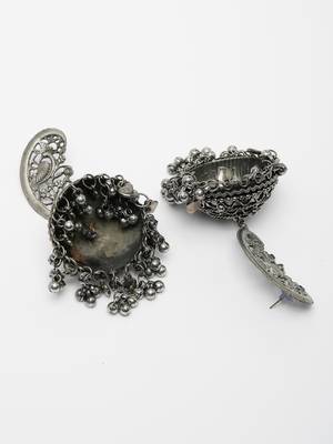 Women silver-plated oxidised dome shaped jhumka earrings 4